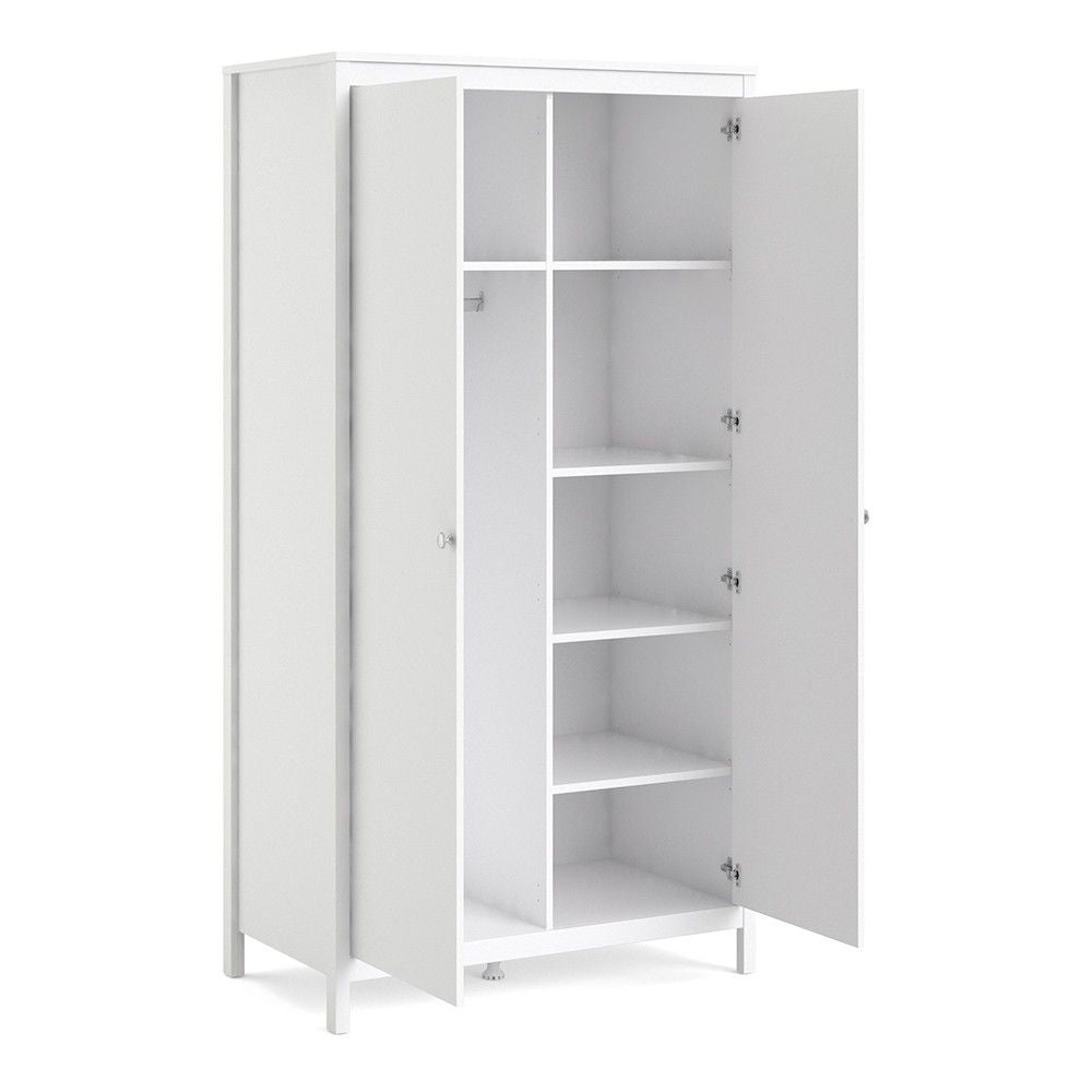 Large White 199cm Tall 2 Door Double Wardrobe Modern