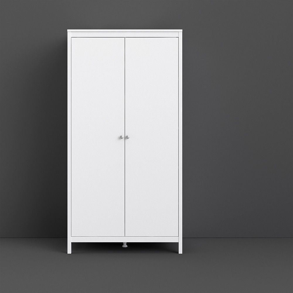 Large White 199cm Tall 2 Door Double Wardrobe Modern