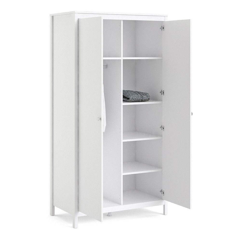 Large White 199cm Tall 2 Door Double Wardrobe Modern