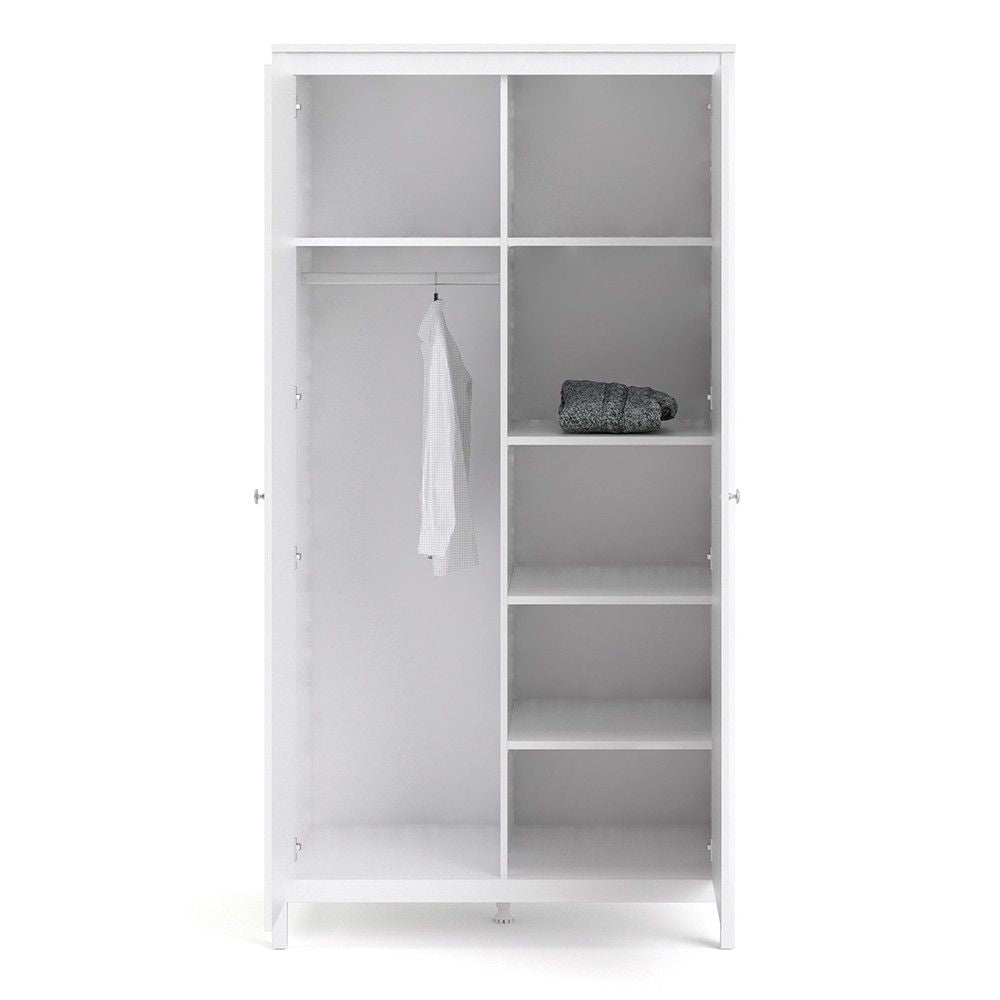 Large White 199cm Tall 2 Door Double Wardrobe Modern