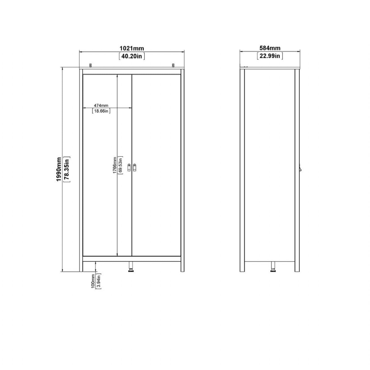 Large White 199cm Tall 2 Door Double Wardrobe Modern