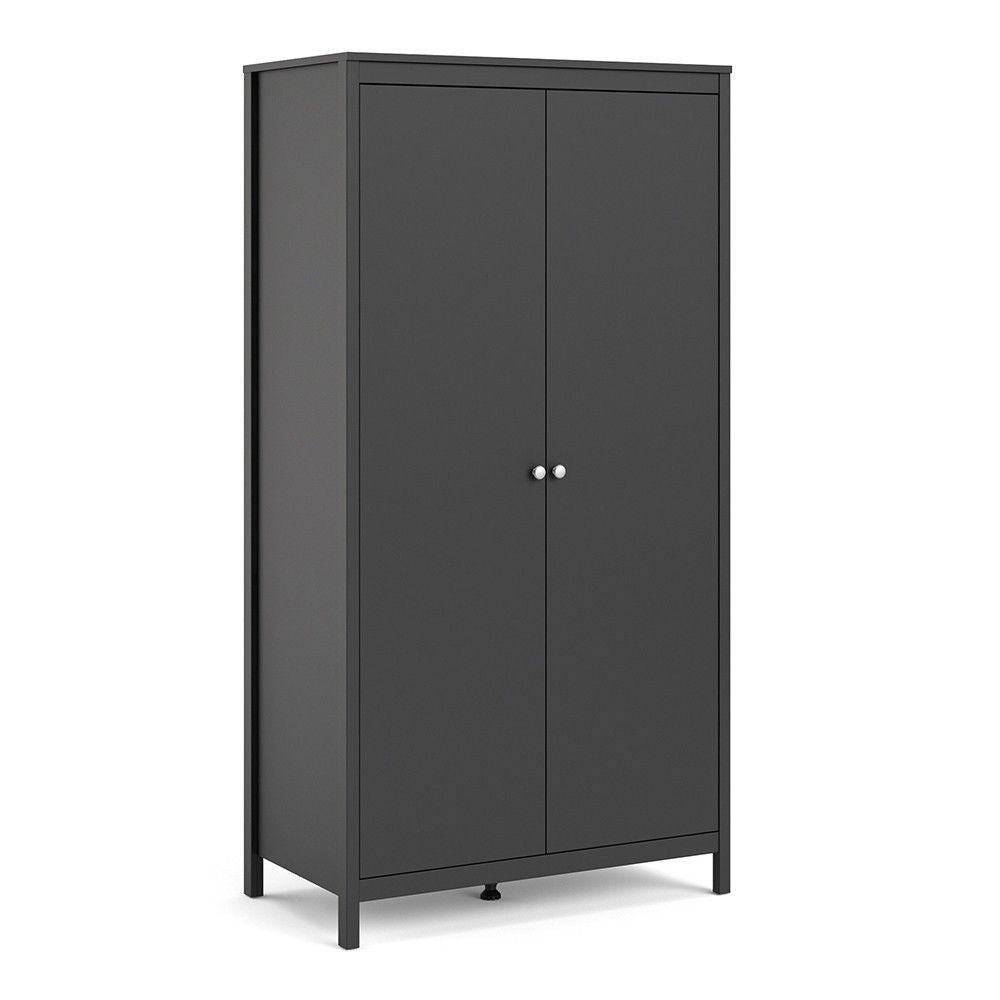 Traditional Matt Black 2 Door Wardrobe With Metal Round Handles