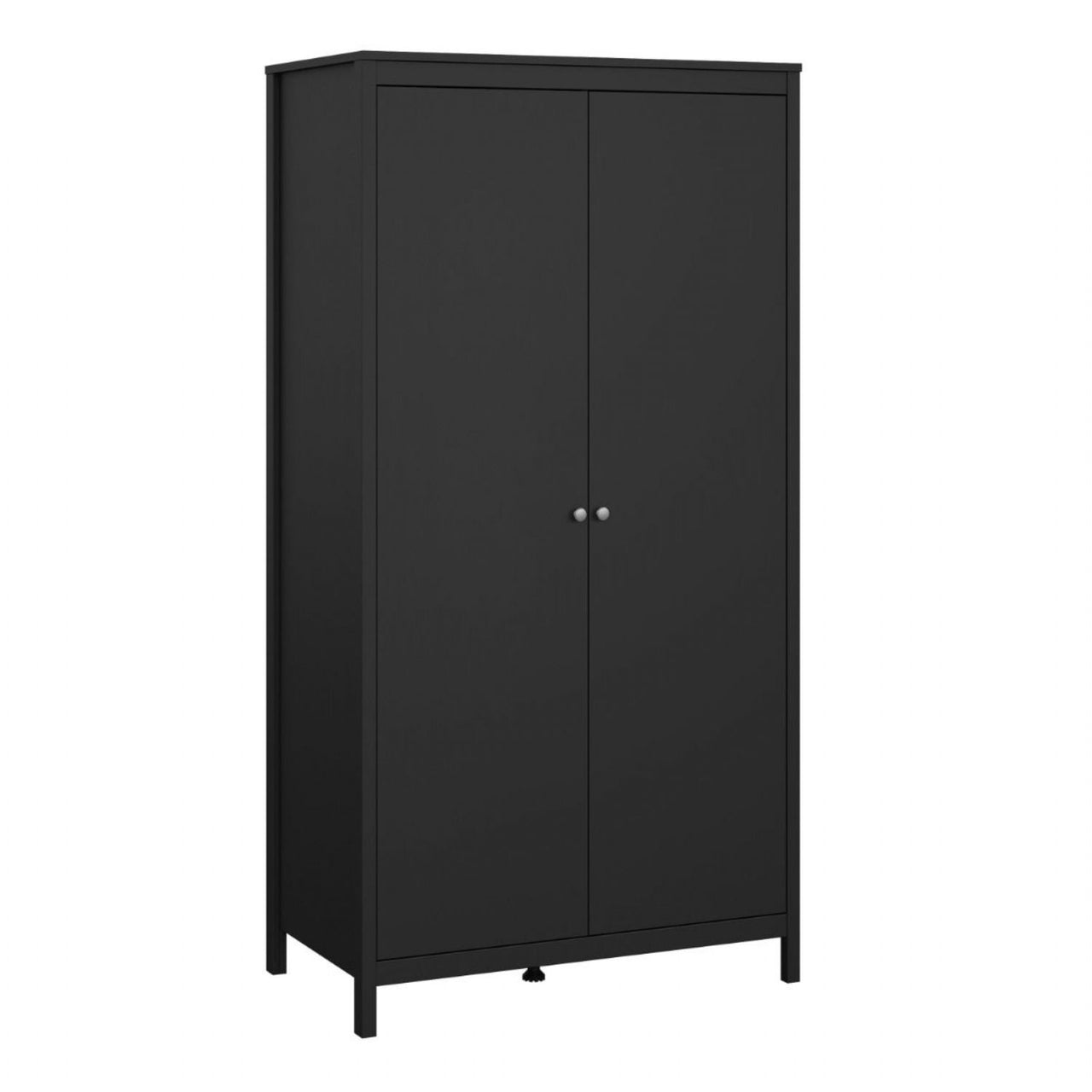 Traditional Matt Black 2 Door Wardrobe With Metal Round Handles