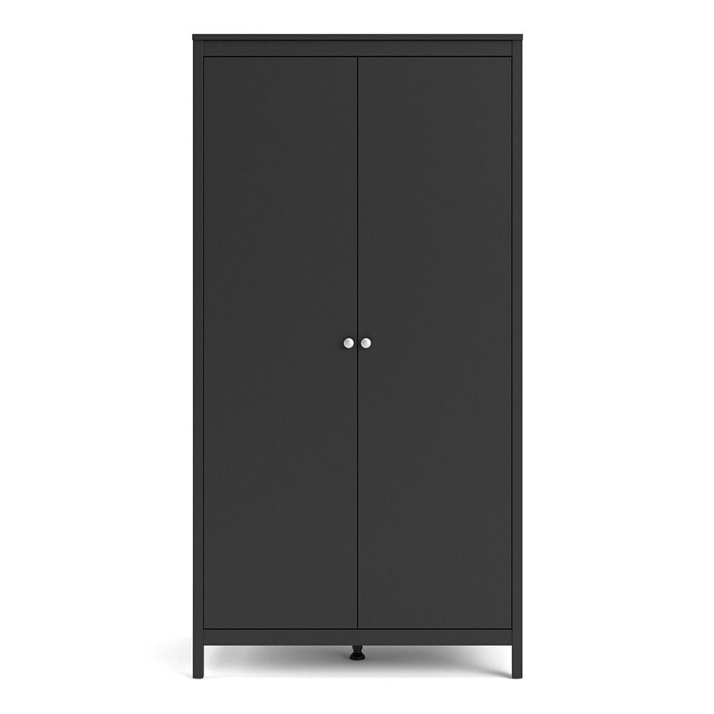 Traditional Matt Black 2 Door Wardrobe With Metal Round Handles