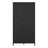 Thumbnail for Traditional Matt Black 2 Door Wardrobe With Metal Round Handles