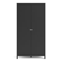 Thumbnail for Traditional Matt Black 2 Door Wardrobe With Metal Round Handles