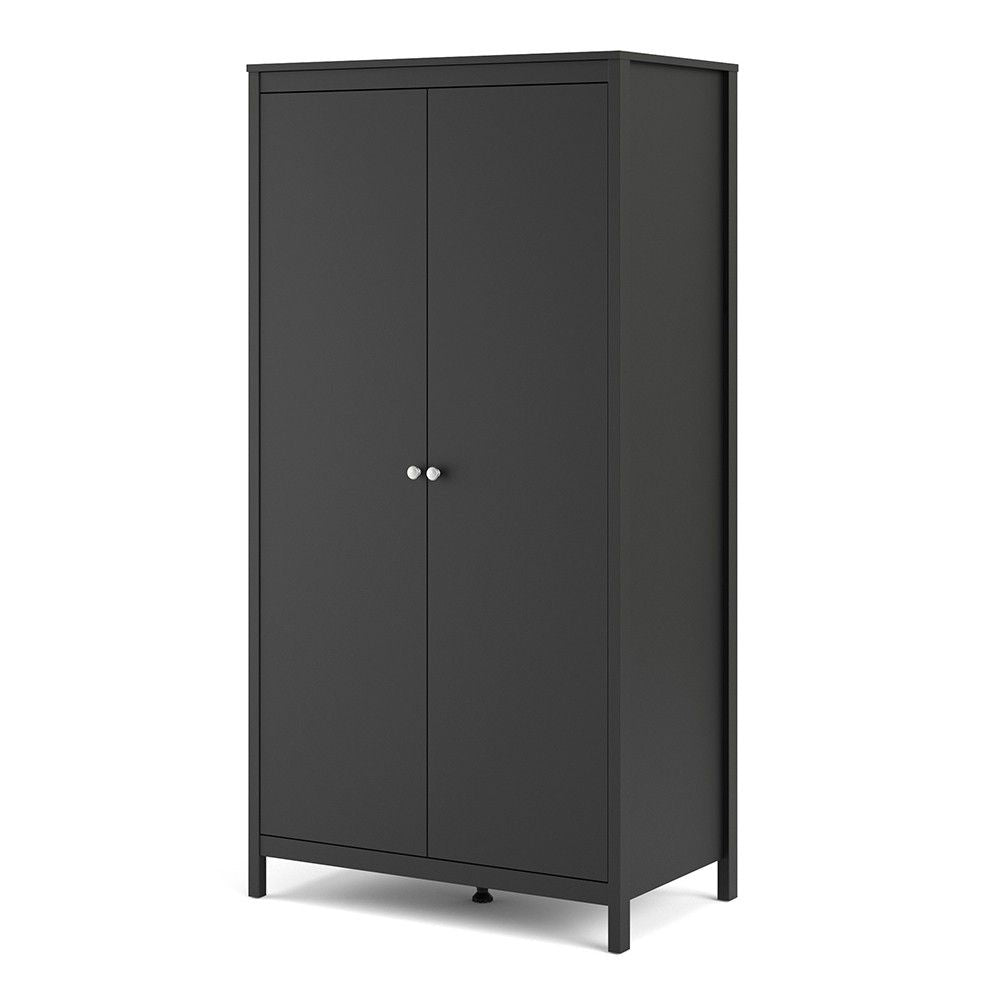 Traditional Matt Black 2 Door Wardrobe With Metal Round Handles