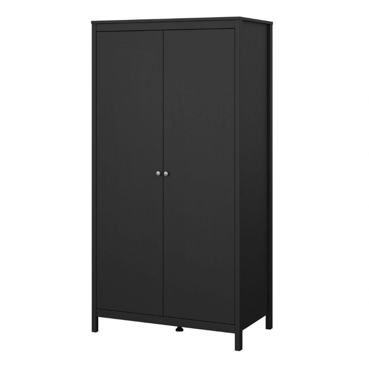 Traditional Matt Black 2 Door Wardrobe With Metal Round Handles