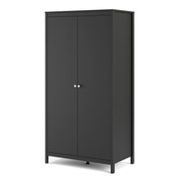 Thumbnail for Traditional Matt Black 2 Door Wardrobe With Metal Round Handles