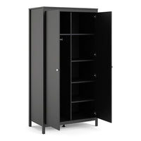 Thumbnail for Traditional Matt Black 2 Door Wardrobe With Metal Round Handles