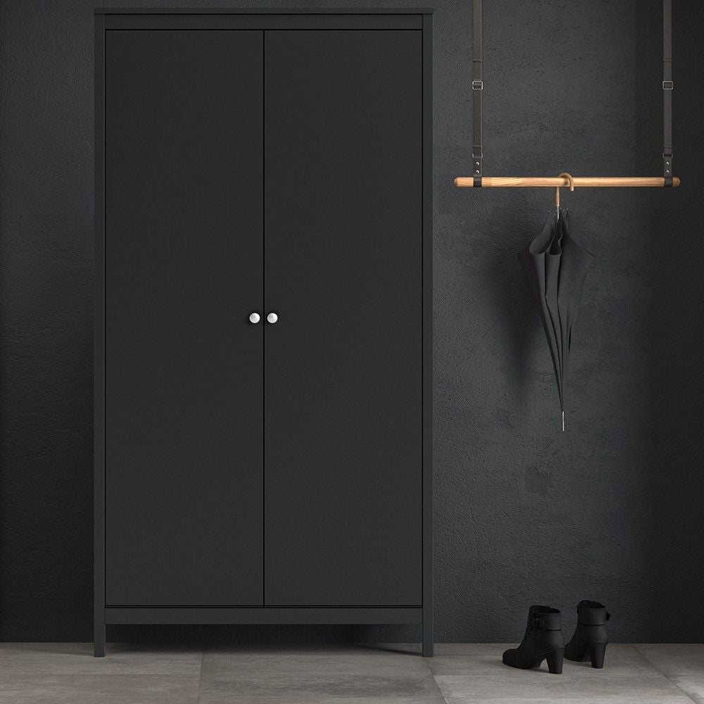 Traditional Matt Black 2 Door Wardrobe With Metal Round Handles