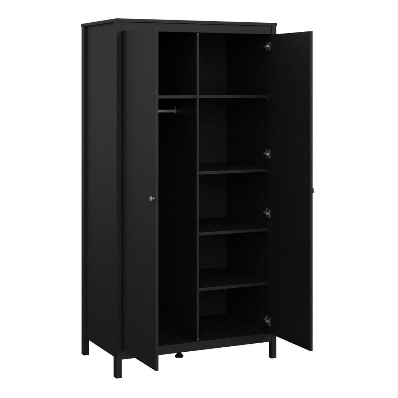 Traditional Matt Black 2 Door Wardrobe With Metal Round Handles