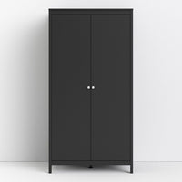 Thumbnail for Traditional Matt Black 2 Door Wardrobe With Metal Round Handles