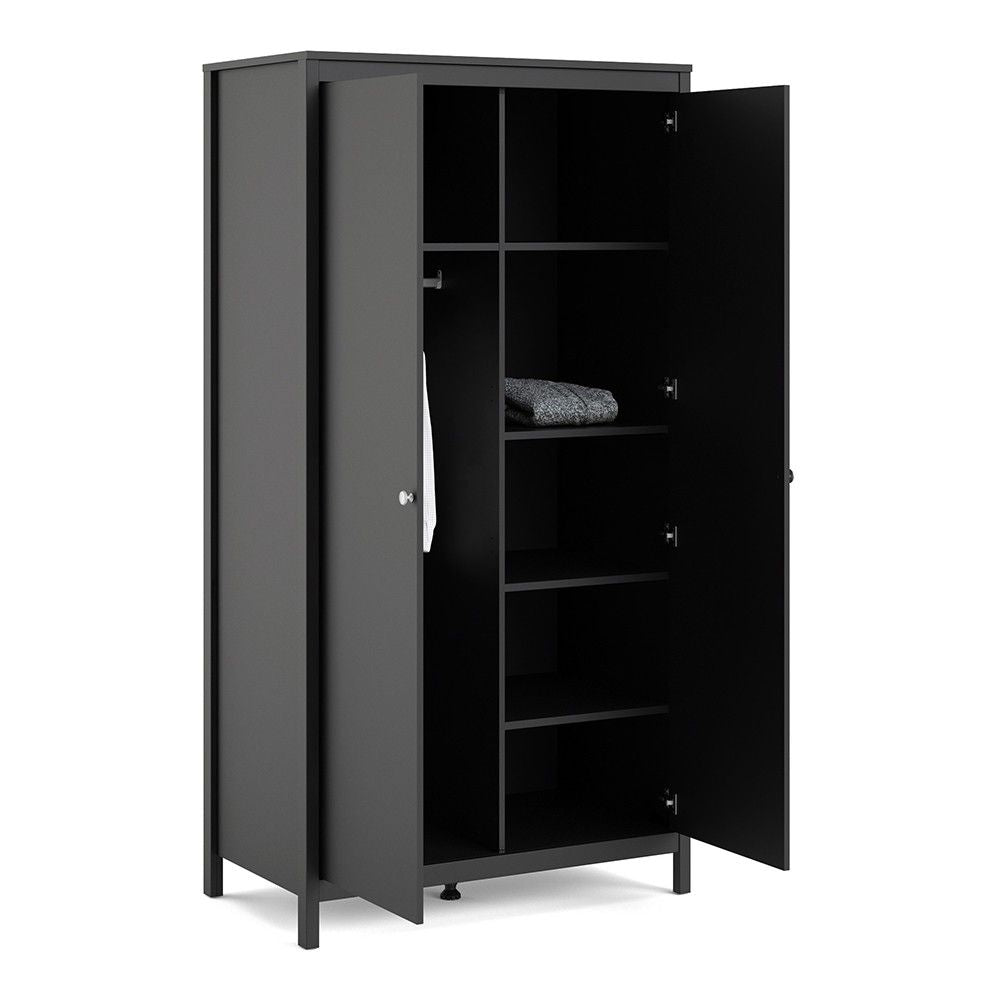 Traditional Matt Black 2 Door Wardrobe With Metal Round Handles