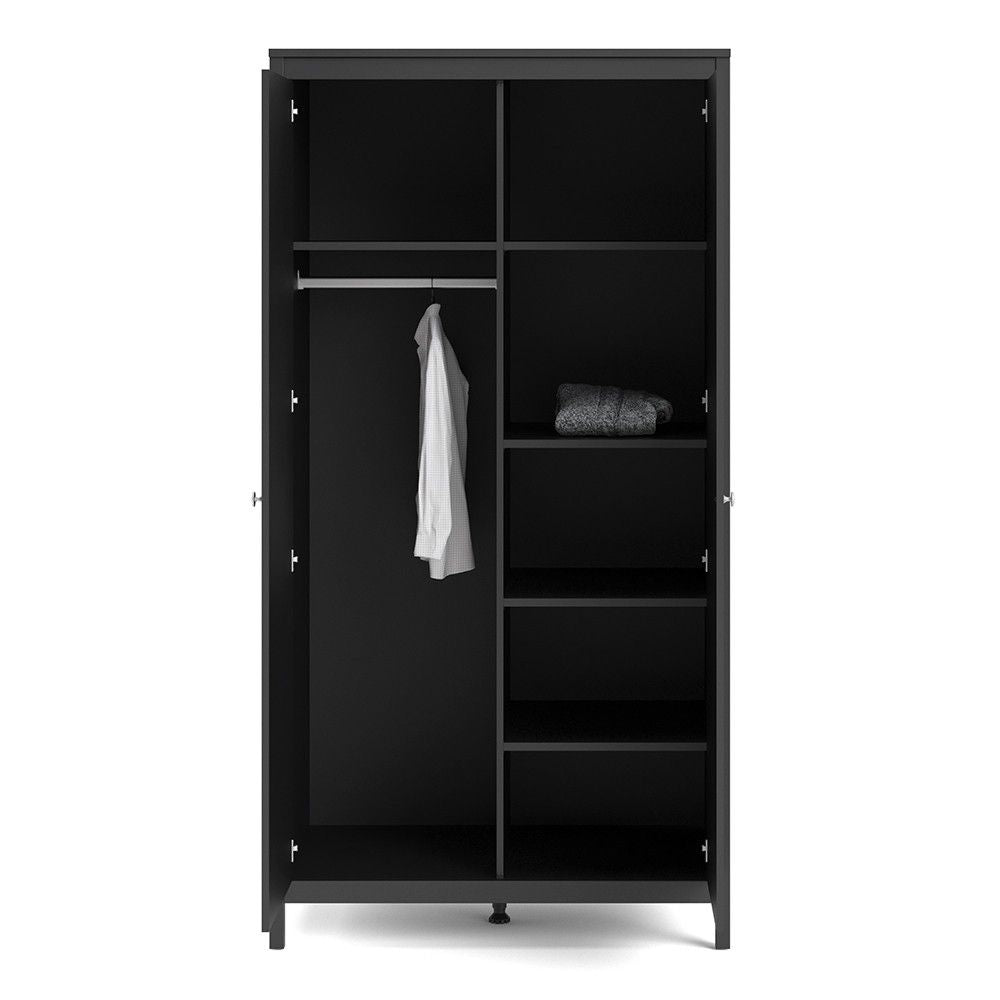 Traditional Matt Black 2 Door Wardrobe With Metal Round Handles