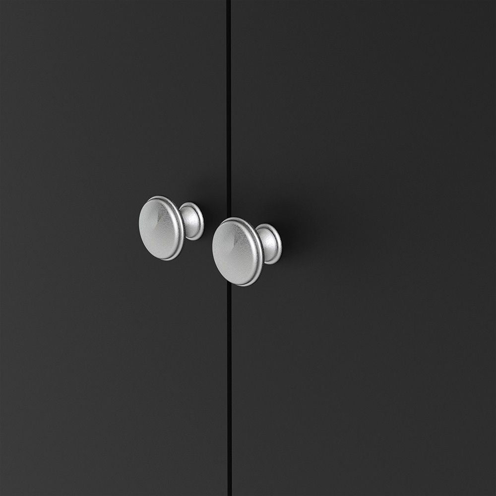 Traditional Matt Black 2 Door Wardrobe With Metal Round Handles