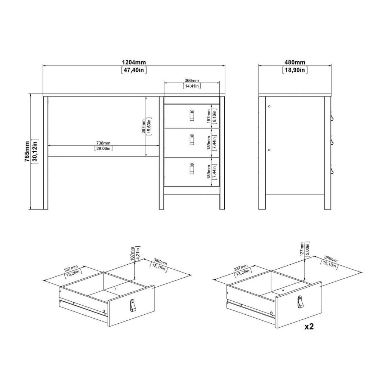 Madrid Desk 3 drawers Matt Black