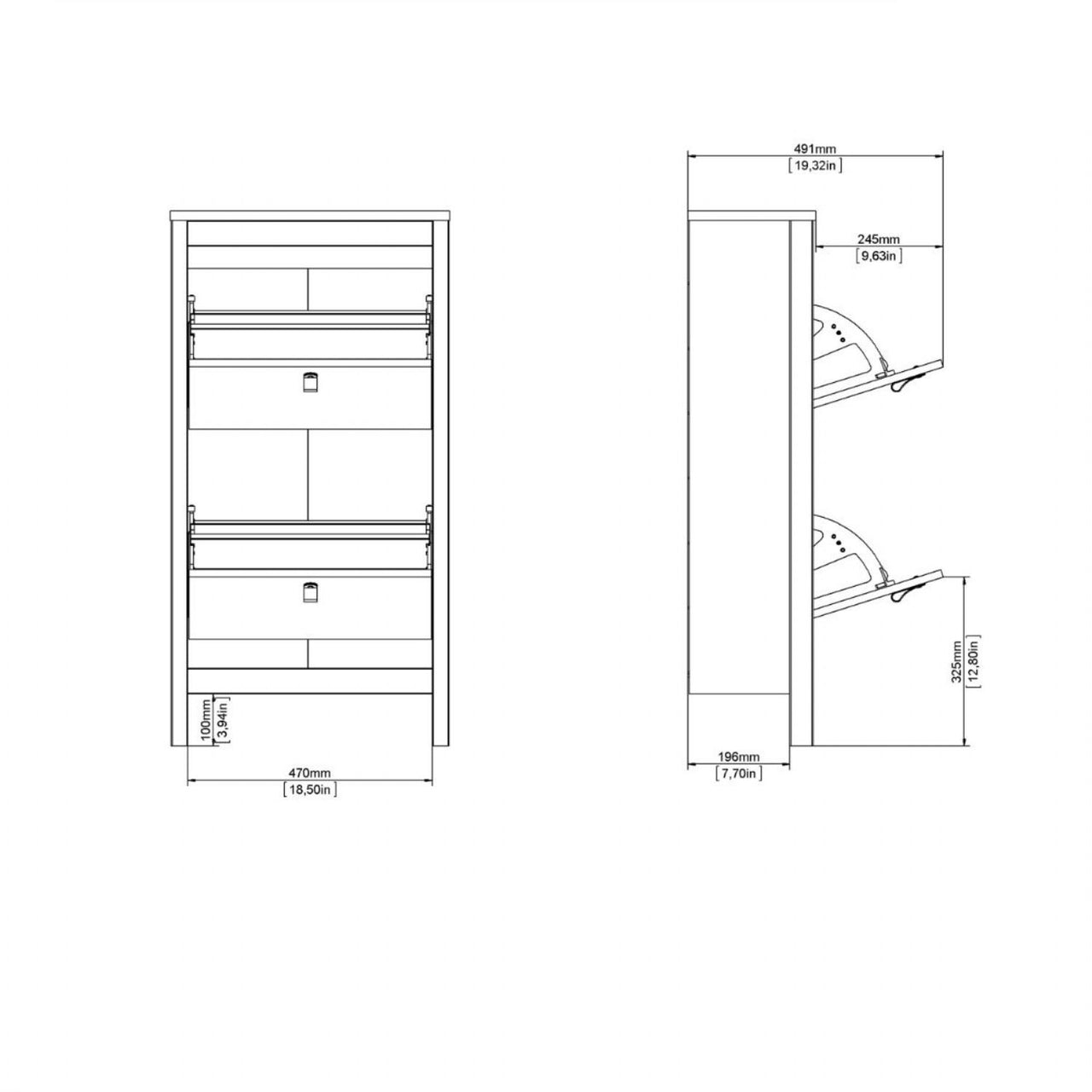 Madrid Shoe Cabinet 2 Flap Door White