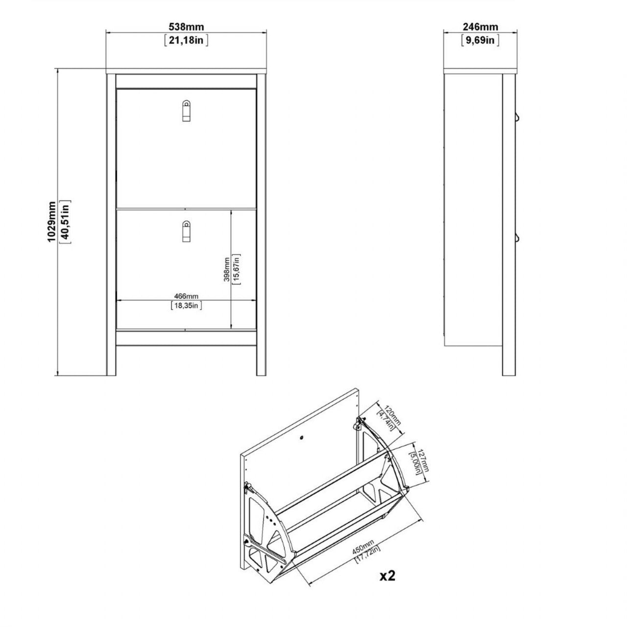 Madrid Shoe Cabinet 2 Flap Door White