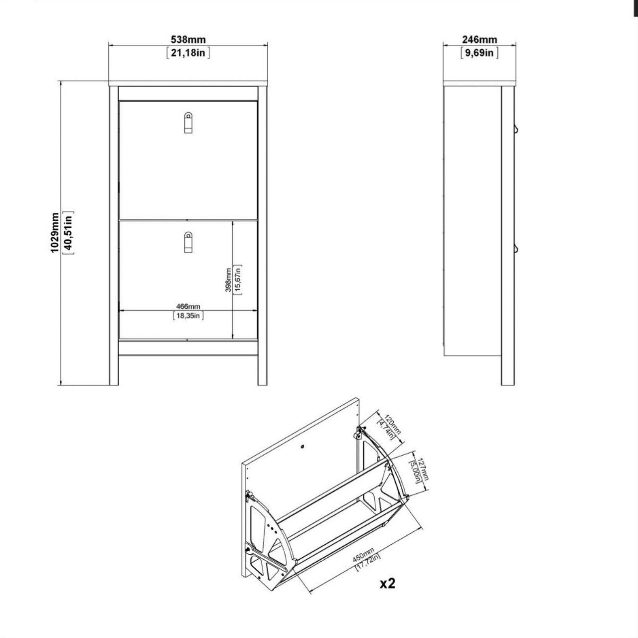 Madrid Shoe Cabinet 2 flap doors Matt Black