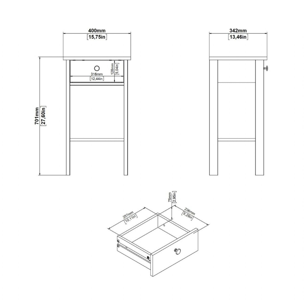 Madrid Bedside Table with 1 Drawer in Matt Black