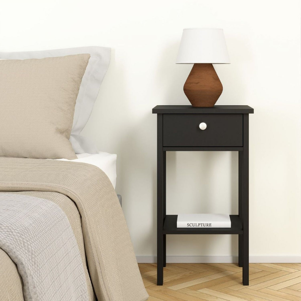 Madrid Bedside Table with 1 Drawer in Matt Black