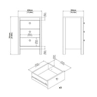 Thumbnail for Madrid Bedside Table 3 Drawers in White