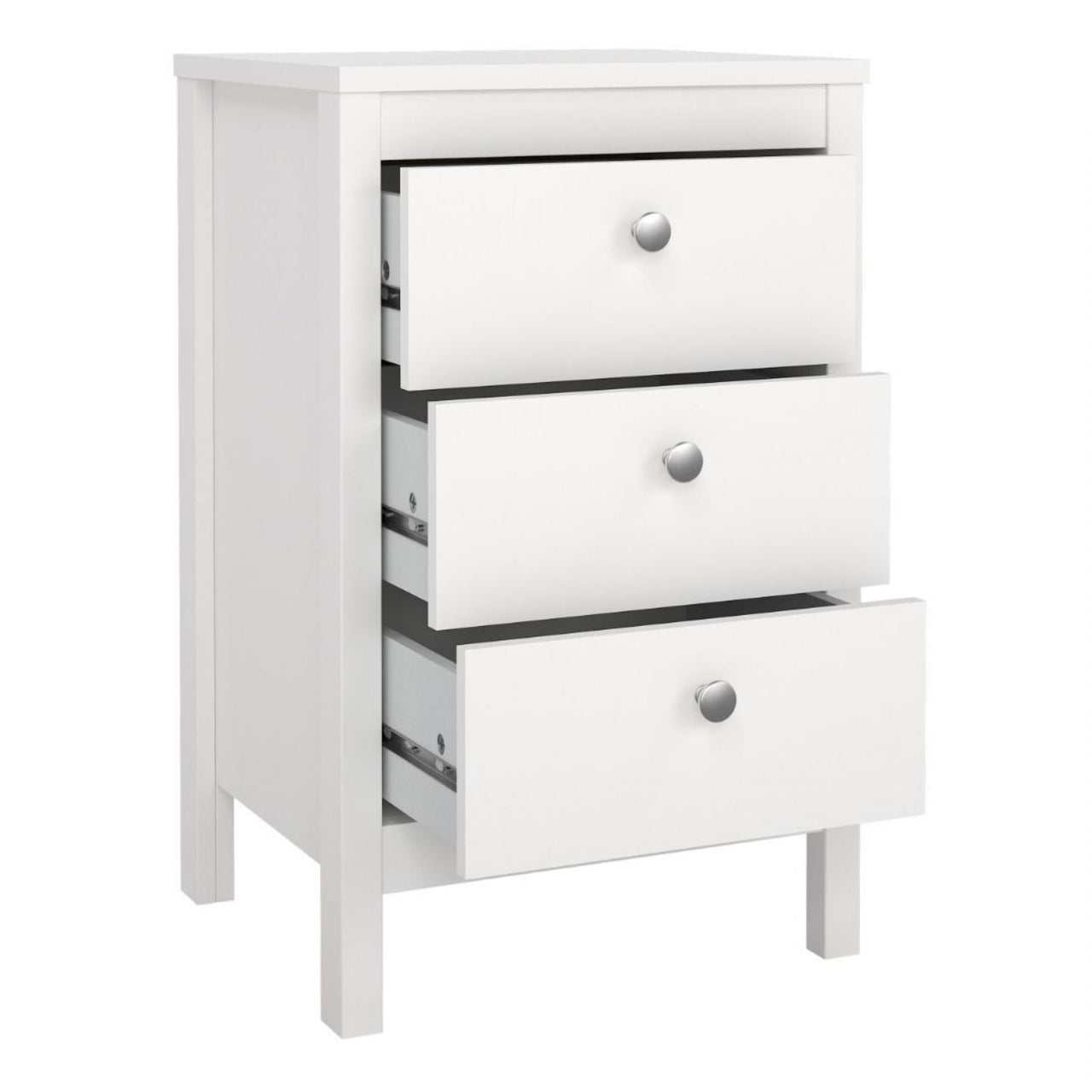 Madrid Bedside Table 3 Drawers in White