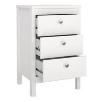 Thumbnail for Madrid Bedside Table 3 Drawers in White