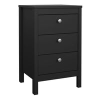 Thumbnail for Madrid Bedside Table 3 Drawers in Matt Black