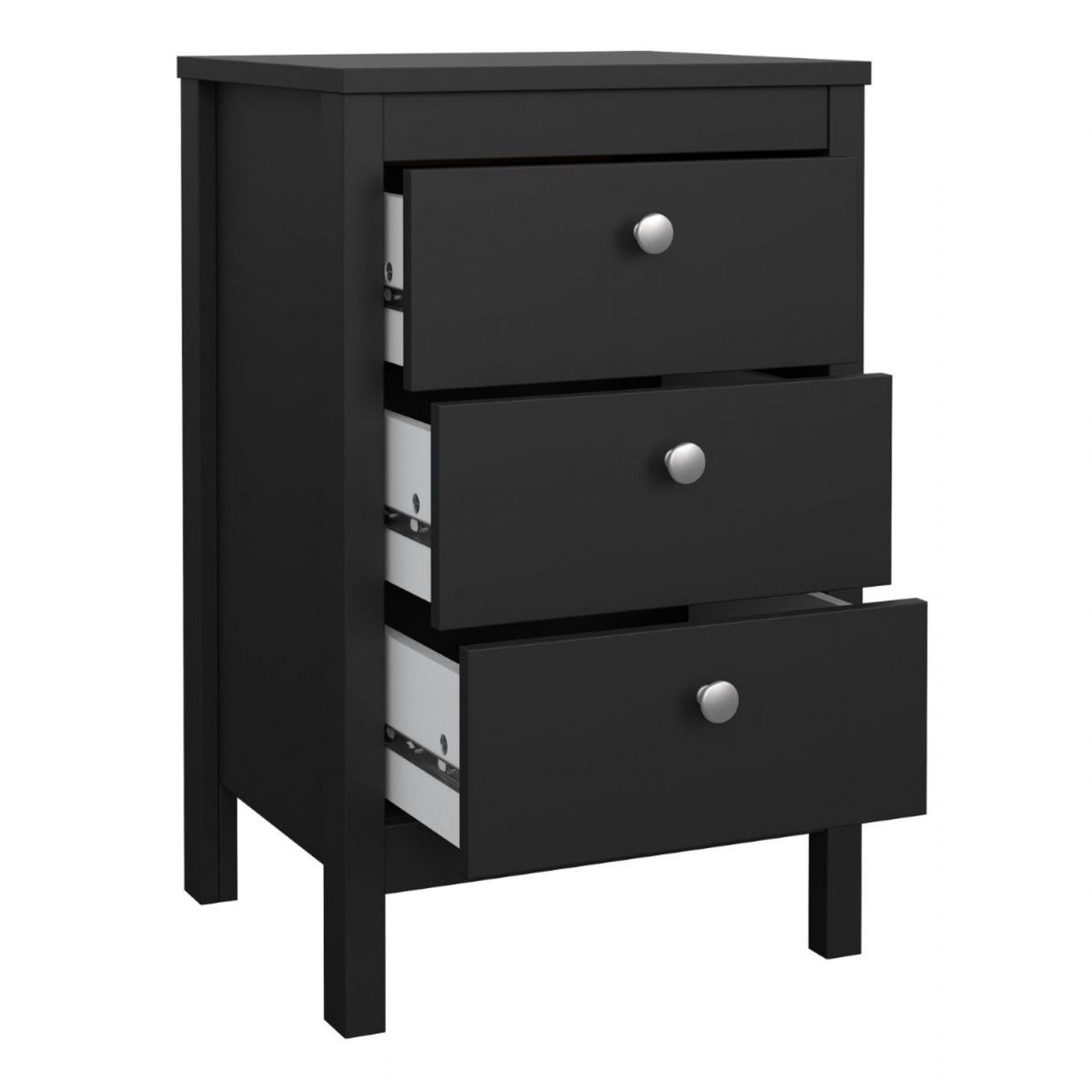 Madrid Bedside Table 3 Drawers in Matt Black