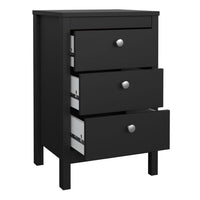 Thumbnail for Madrid Bedside Table 3 Drawers in Matt Black