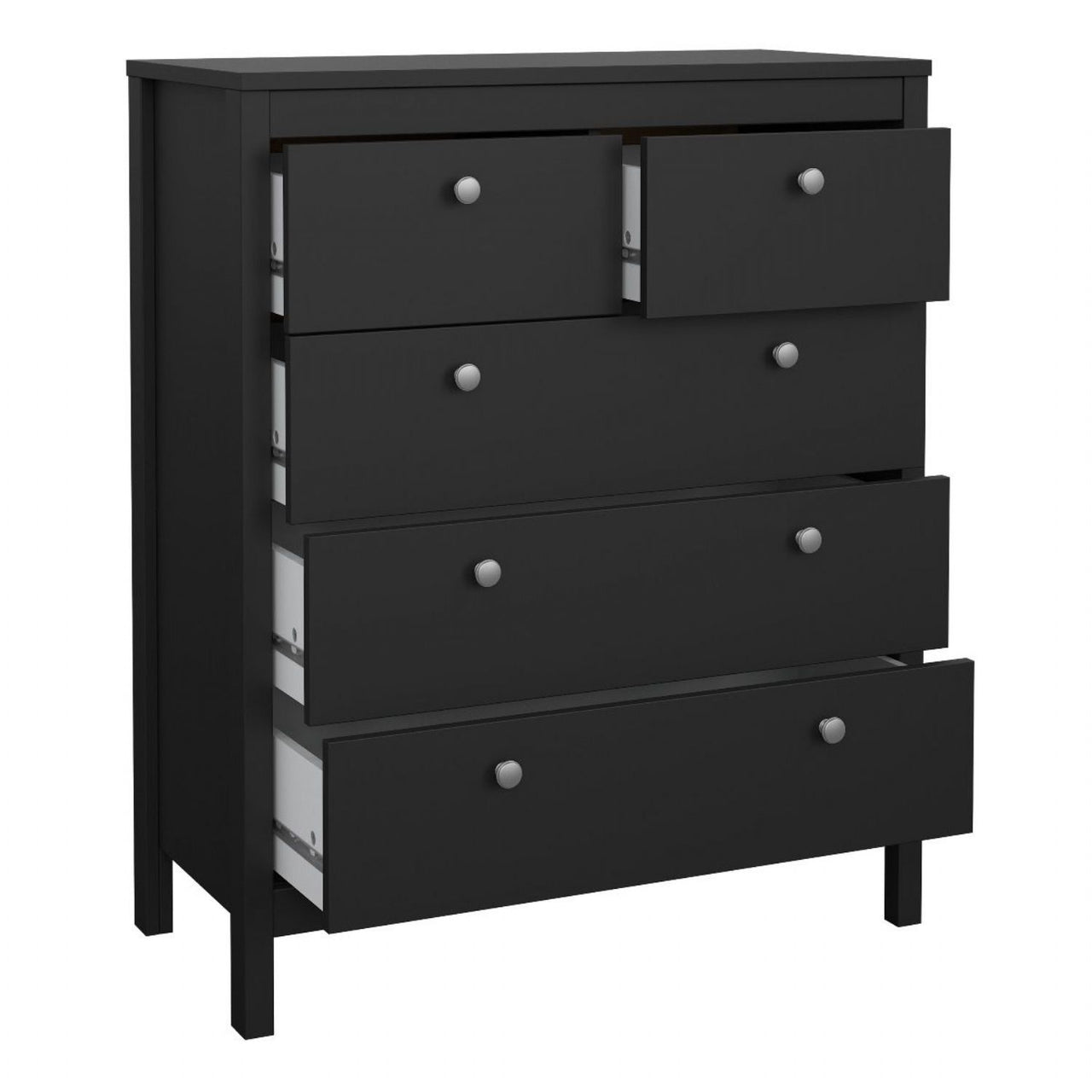 Madrid Package Bedside Table 2 drawers + Chest 3+2 drawer + Wardrobe with 2 doors in Matt Black