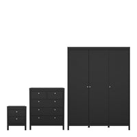 Thumbnail for Madrid Package Bedside Table 2 drawers + Chest 3+2 drawer + Wardrobe with 3 doors in Matt Black