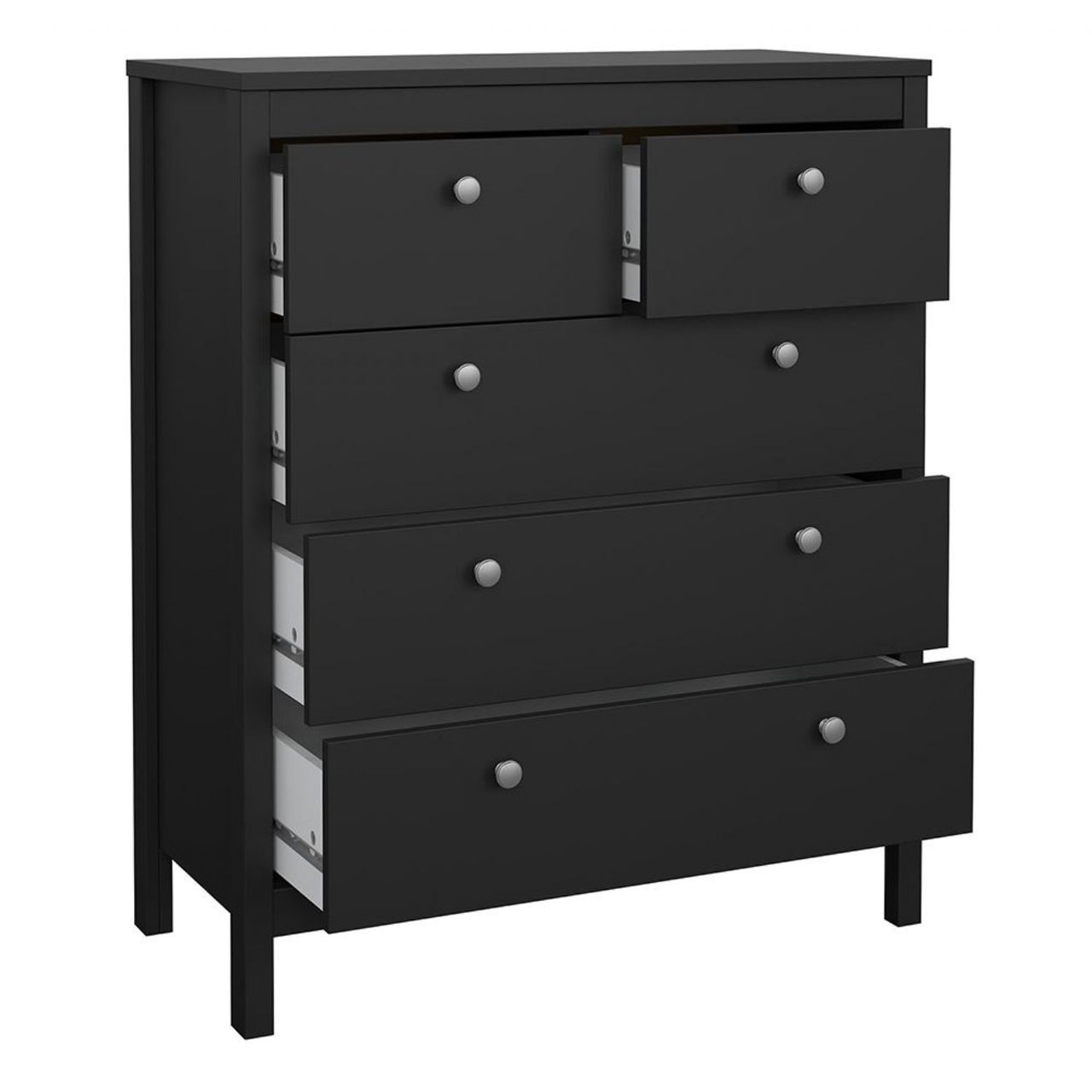 Madrid Package Bedside Table 2 drawers + Chest 3+2 drawer + Wardrobe with 3 doors in Matt Black