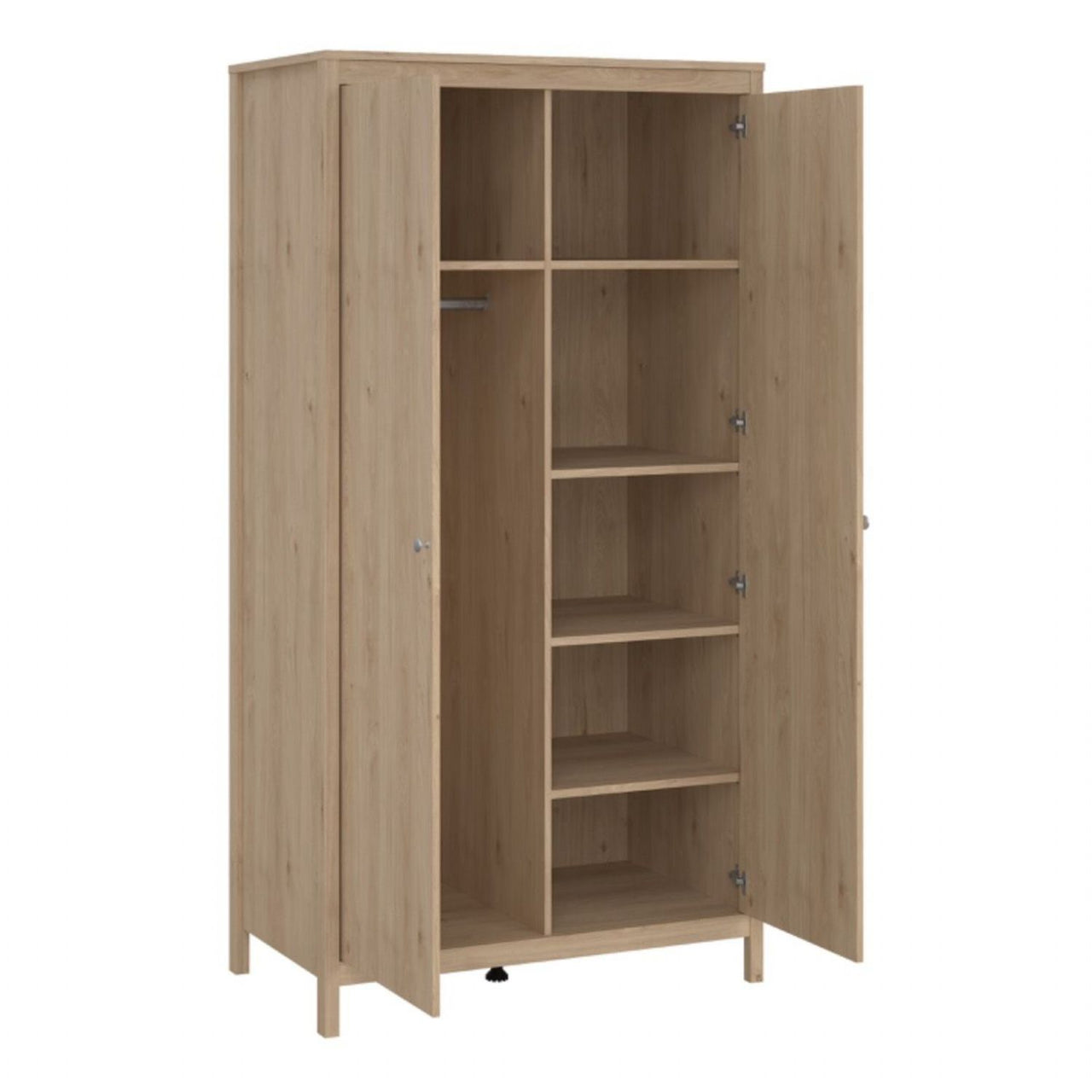 Madrid Package Bedside Table 2 Drawers + Chest 5 Drawer + 2 Door Wardrobe in Jackson Hickory Oak