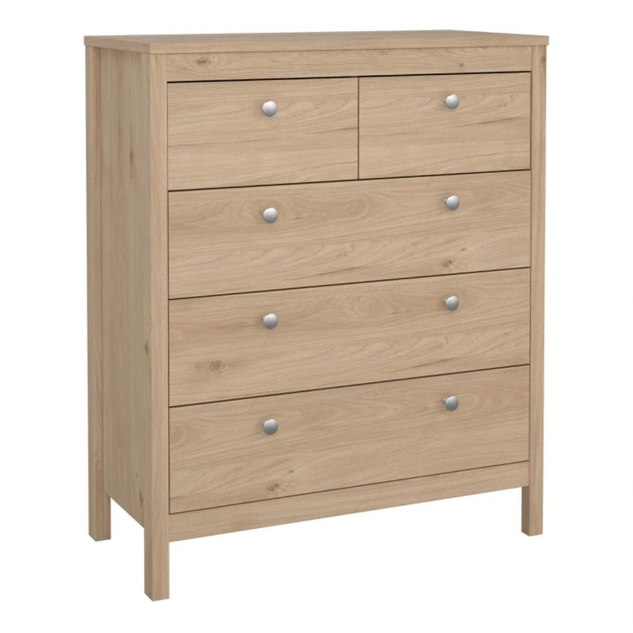 Madrid Package Bedside Table 2 Drawers + Chest 5 Drawer + 2 Door Wardrobe in Jackson Hickory Oak