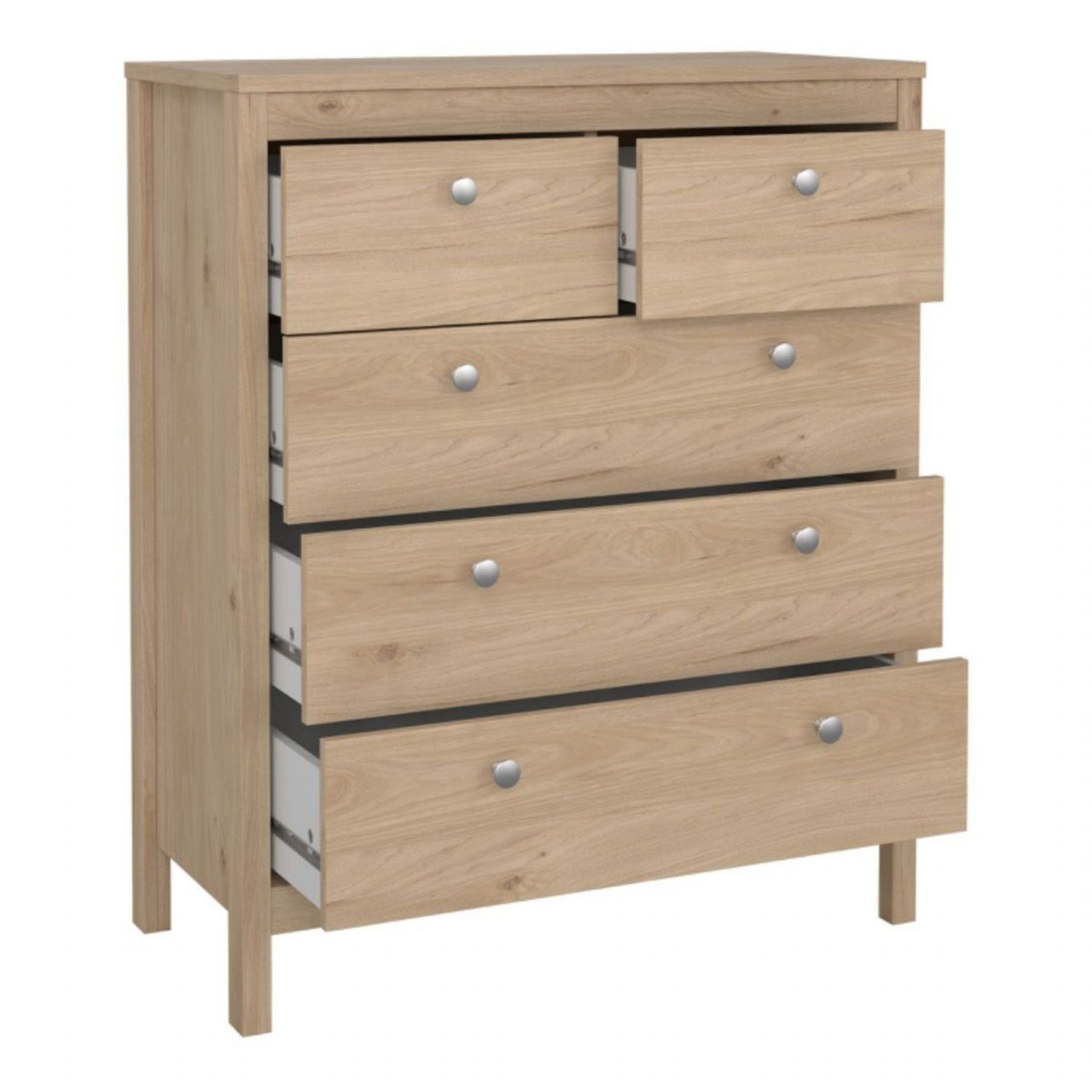 Madrid Package Bedside Table 2 Drawers + Chest 5 Drawer + 2 Door Wardrobe in Jackson Hickory Oak