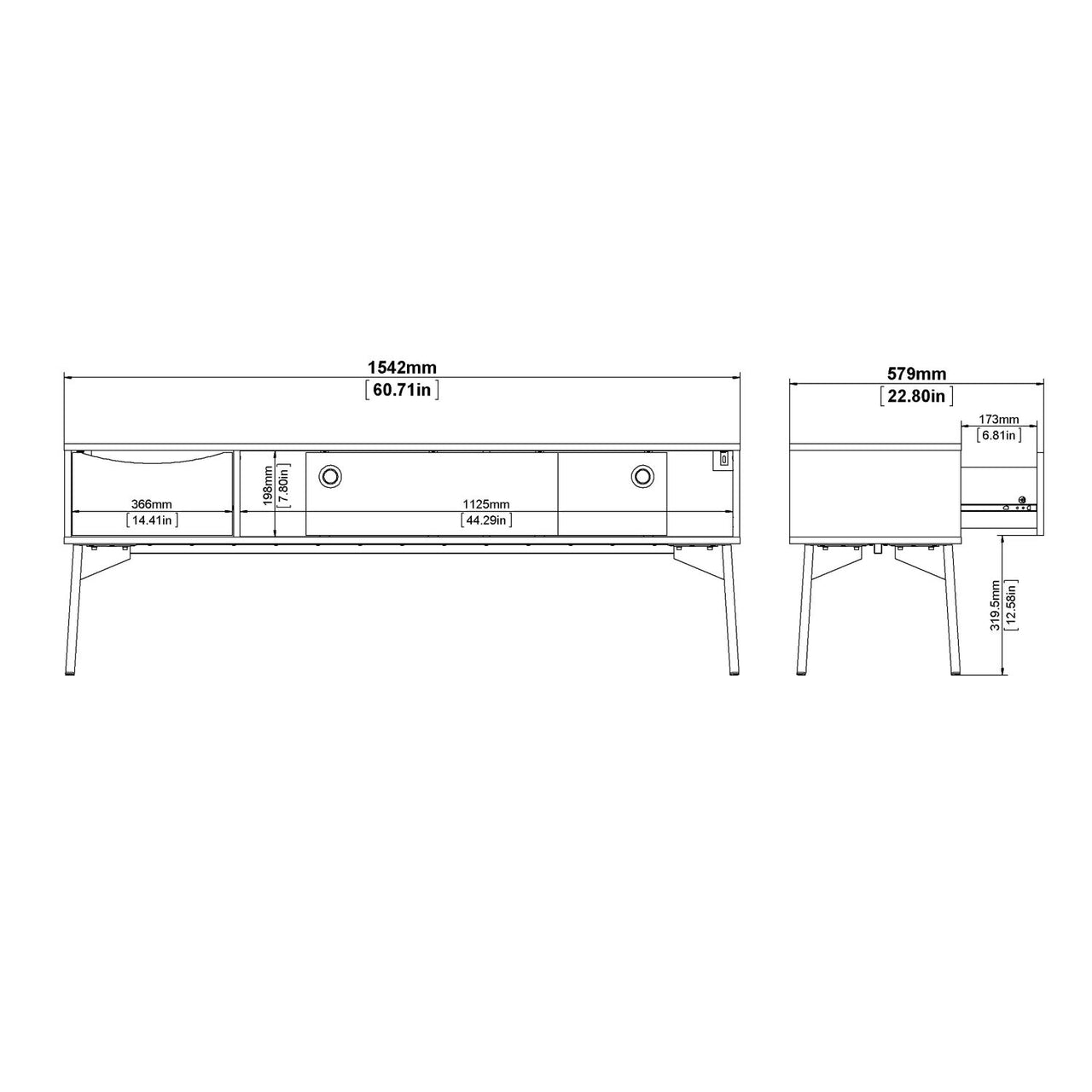 Fur TVUnit 2 sliding Doors + 1 Drawer in Grey and White