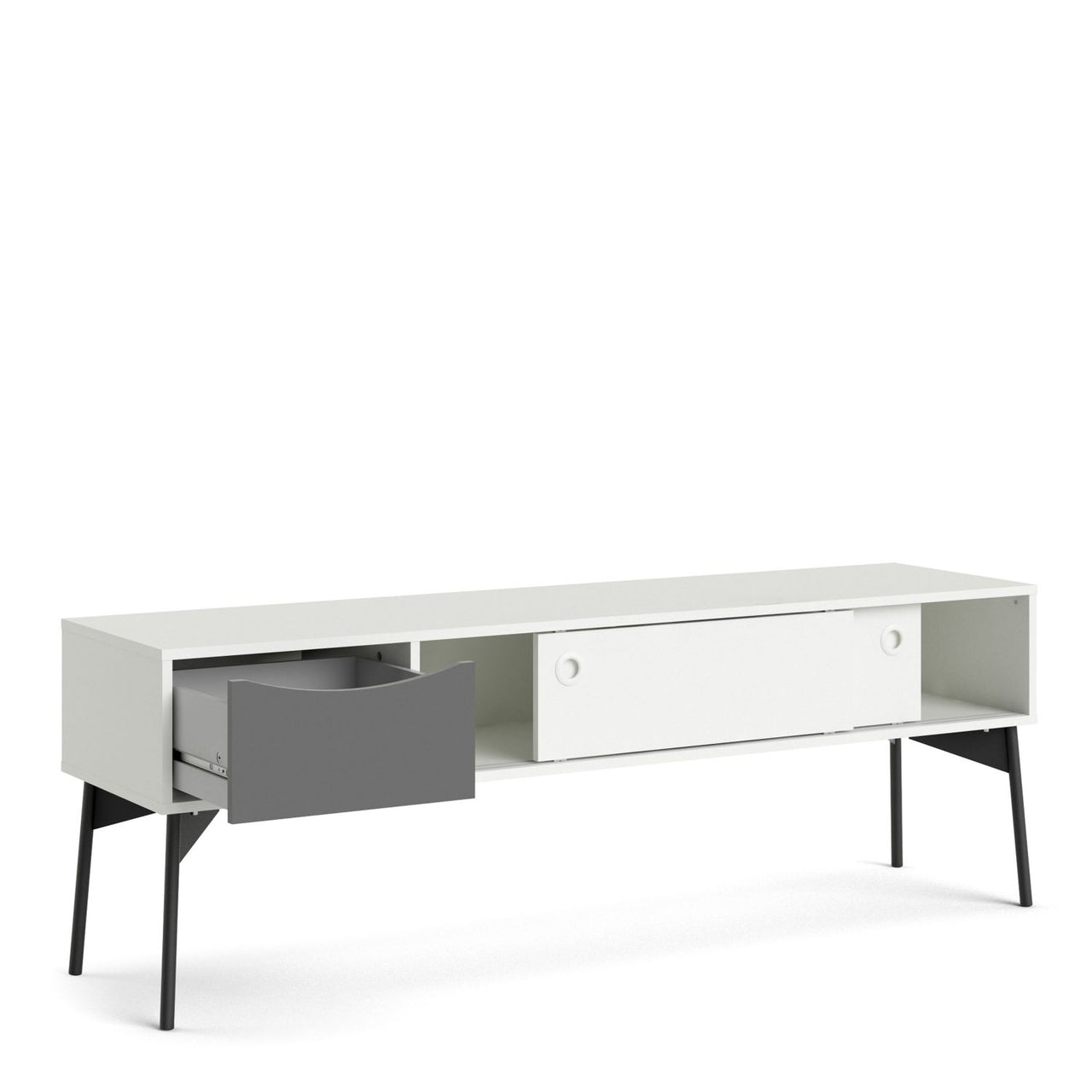 Fur TVUnit 2 sliding Doors + 1 Drawer in Grey and White