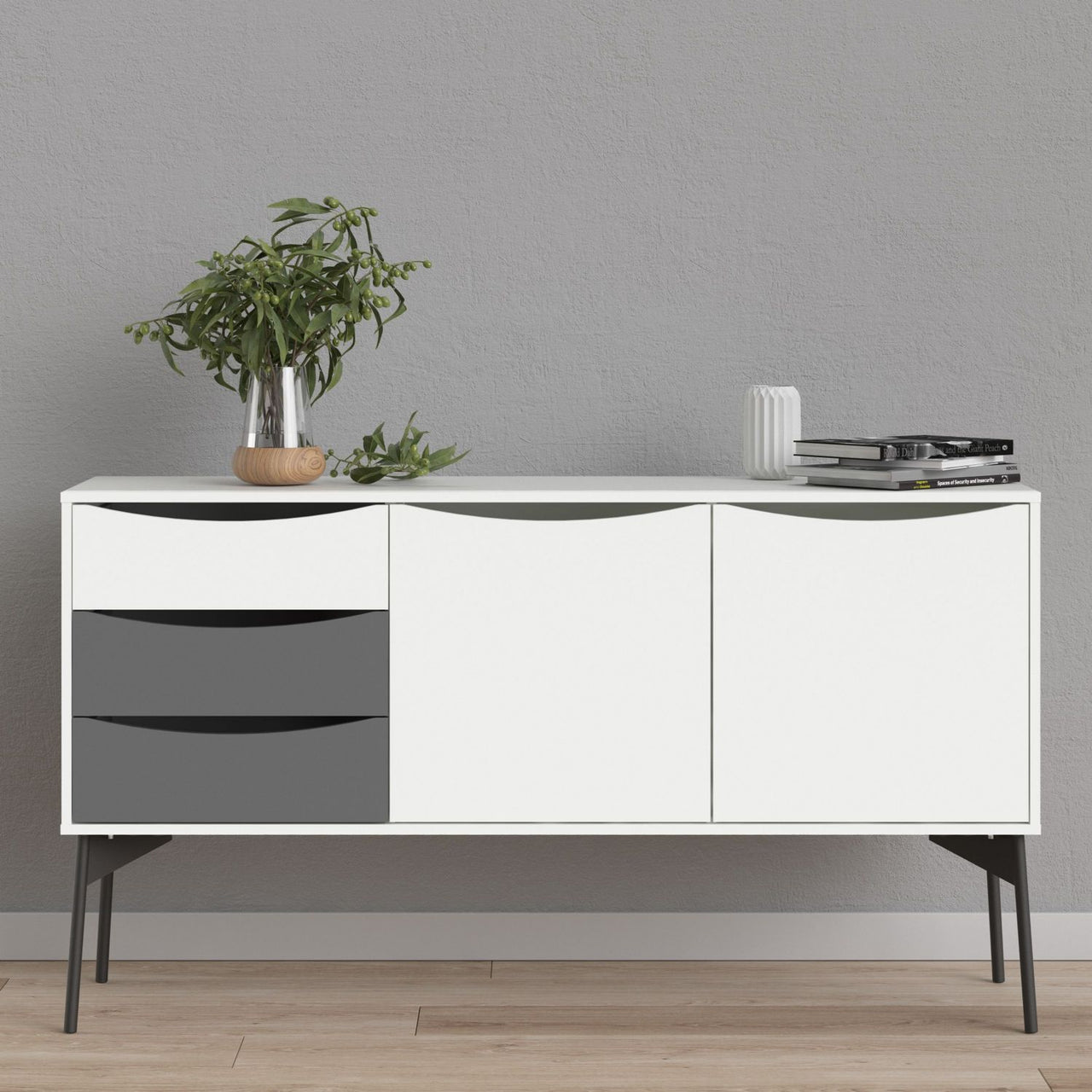 Fur Sideboard 2 Doors + 3 Drawers in Grey and White