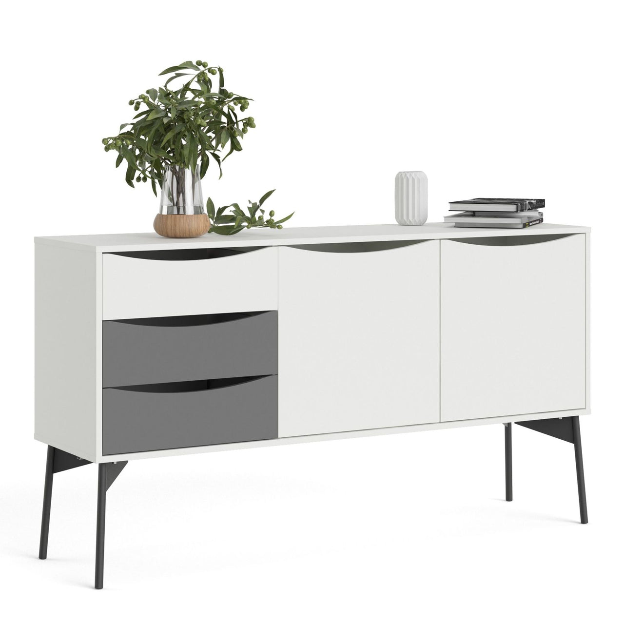 Fur Sideboard 2 Doors + 3 Drawers in Grey and White