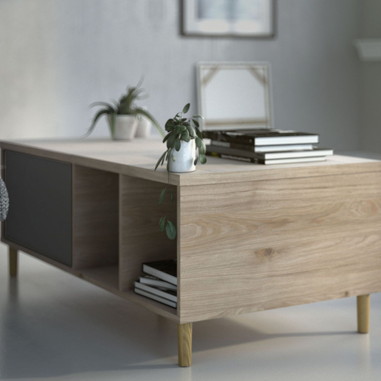 Rome Coffee Table with sliding top in Jackson Hickory Oak with Matt Black