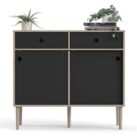 Thumbnail for Rome Sideboard 2 Sliding Doors 2 Drawers in Jackson Hickory Oak with Matt Black