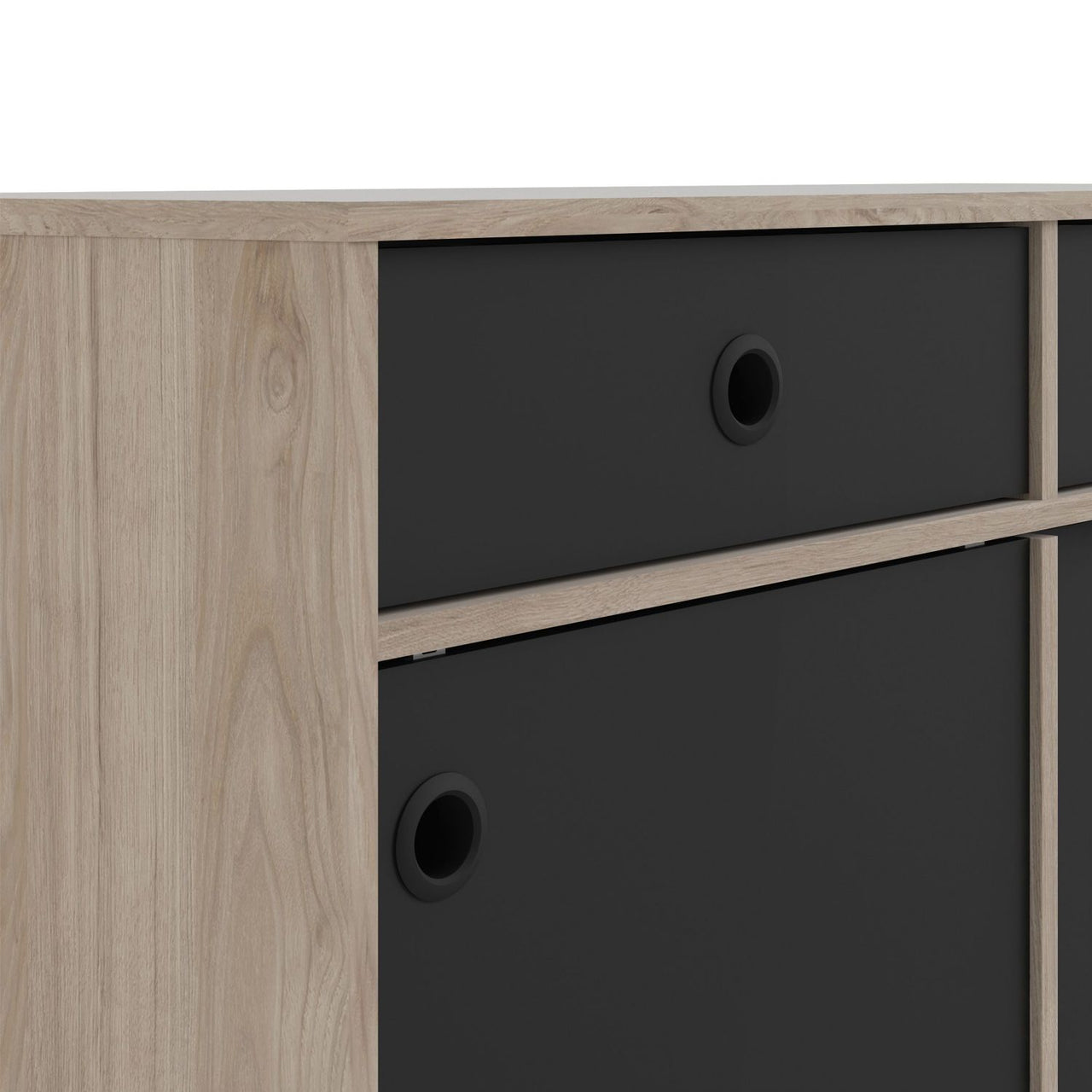 Rome Sideboard 2 Sliding Doors 2 Drawers in Jackson Hickory Oak with Matt Black