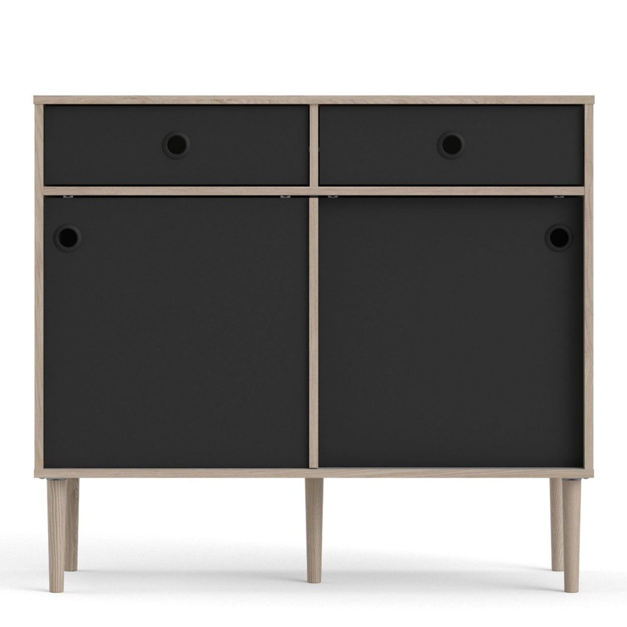 Rome Sideboard 2 Sliding Doors 2 Drawers in Jackson Hickory Oak with Matt Black