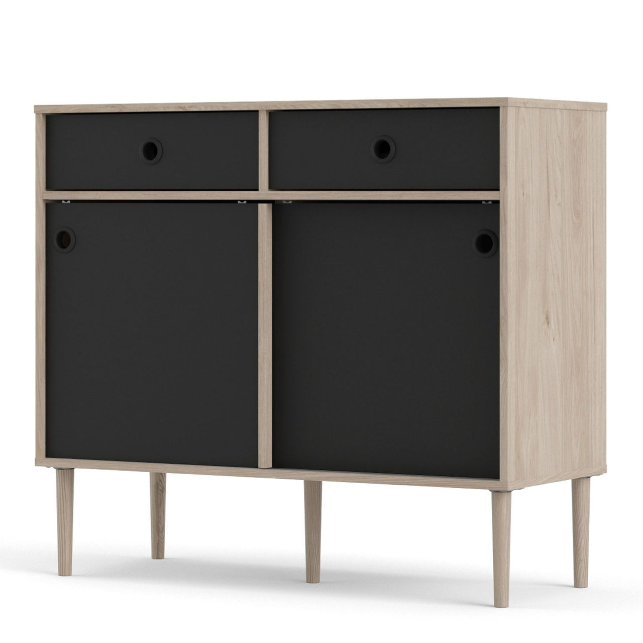 Rome Sideboard 2 Sliding Doors 2 Drawers in Jackson Hickory Oak with Matt Black