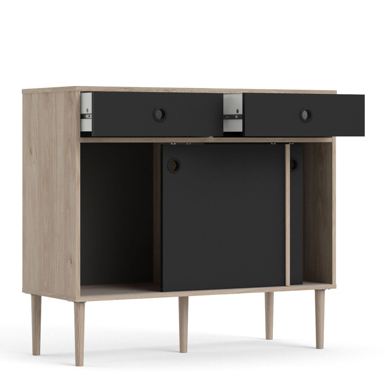 Rome Sideboard 2 Sliding Doors 2 Drawers in Jackson Hickory Oak with Matt Black