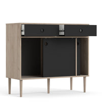 Thumbnail for Rome Sideboard 2 Sliding Doors 2 Drawers in Jackson Hickory Oak with Matt Black