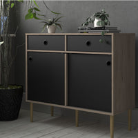 Thumbnail for Rome Sideboard 2 Sliding Doors 2 Drawers in Jackson Hickory Oak with Matt Black